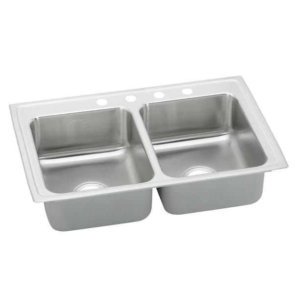 Lustertone Ss 25X19.5X7.6 Equal Double Bowl Drop-In Sink With Quick-Clip